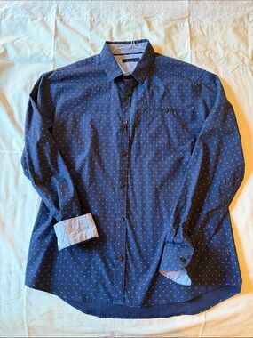 7 Diamonds Navy Blue Button-Down Shirt with Micro Dot Print